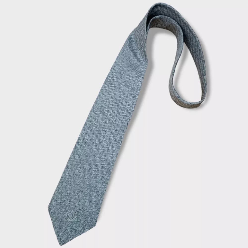 🆕GIANNI VERSACE Gray Herringbone Medusa Silk LUXURY Tie ITALY
